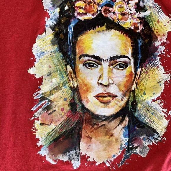 Frida Khalo Graphic Tee Red Art Unisex Adult XL - Picture 9 of 9